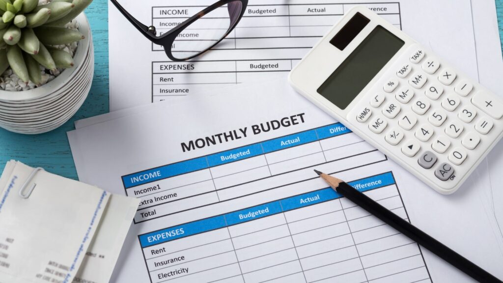 A detailed monthly budget plan for a small business, featuring income, expenses, and savings projections.