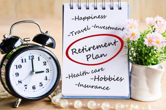 A visual representation of a retirement plan concept, featuring charts, graphs, and financial documents symbolizing future savings.