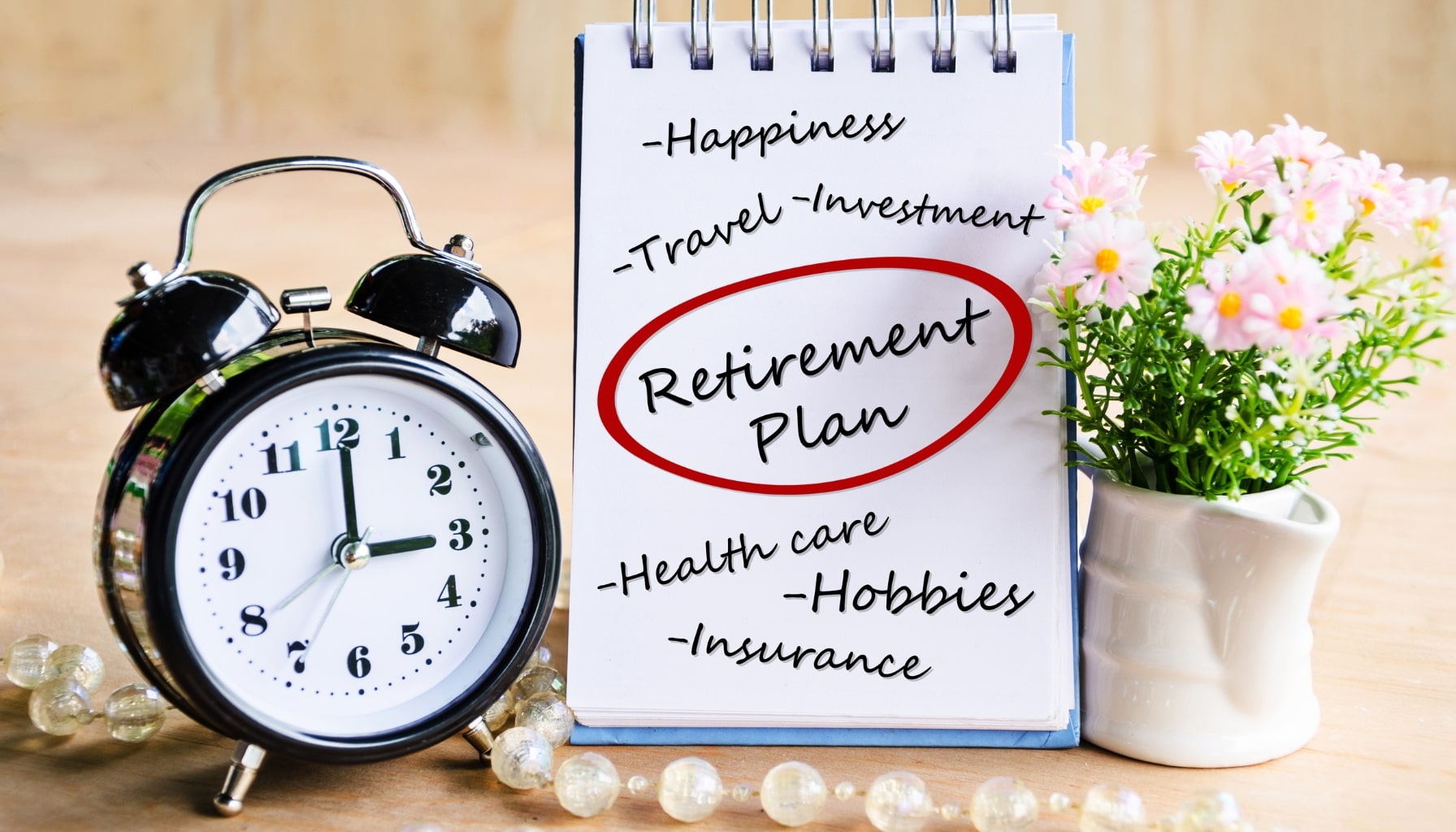 A visual representation of a retirement plan concept, featuring charts, graphs, and financial documents symbolizing future savings.